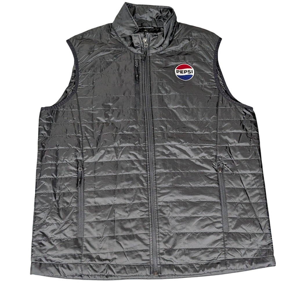 Port Authority Pepsi Puffer Vest Mens XL Gray Quilted Full Zip Excellent
